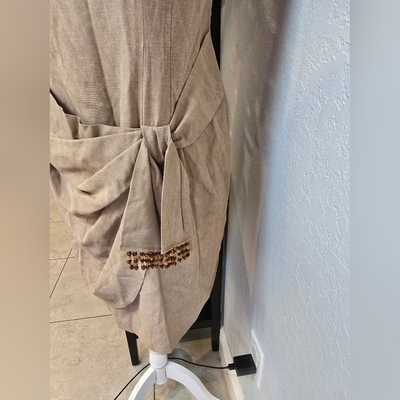 Scarlett Vintage Linen Blend Wrap Mini Dress Camel Size 11 - Picture 9 of 9